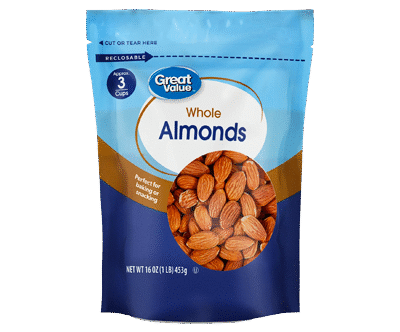Whole Almonds Great Value For Health, 16 oz, Re-Closable Pouch